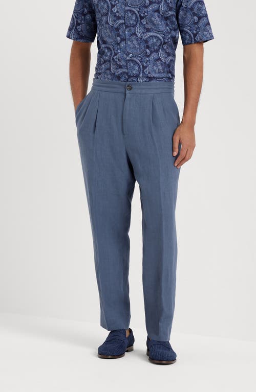 Shop Brunello Cucinelli Linen Canvas Trousers In Indigo