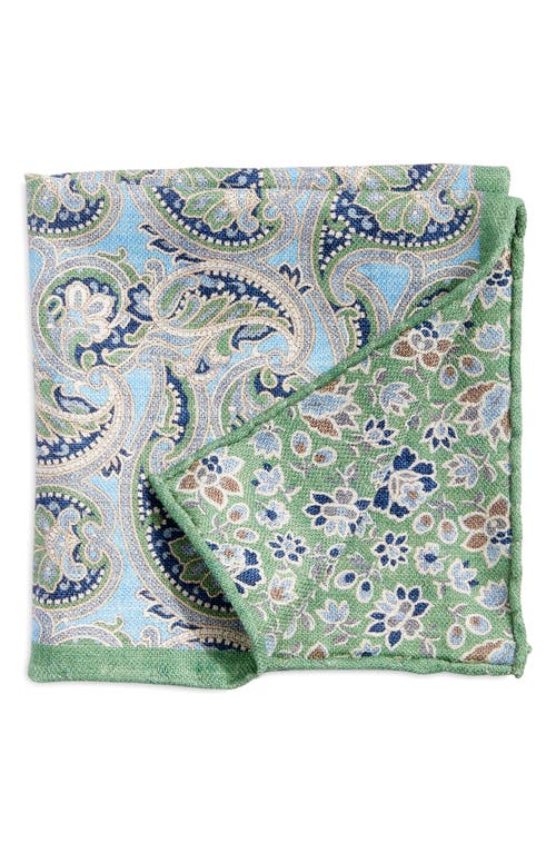 Paisley & Floral Prints Reversible Silk Pocket Square in Green