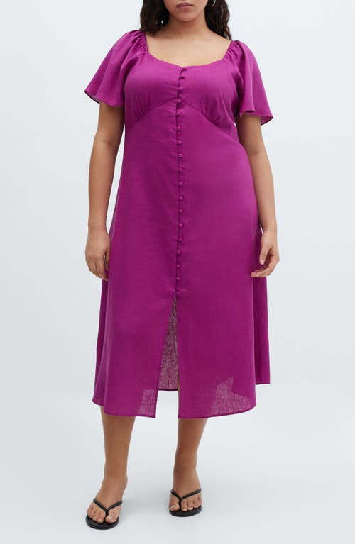 Shop Mango Flutter Sleeve Linen Blend Midi Dress In Medium Purple