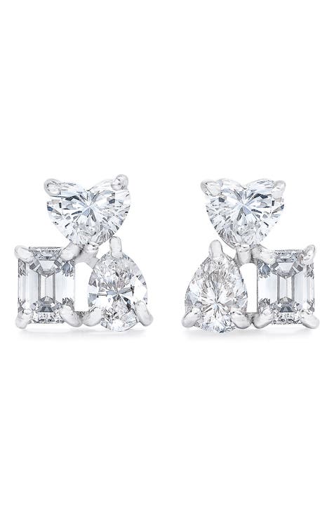 Fancy Cut Diamond Cluster Stud Earrings