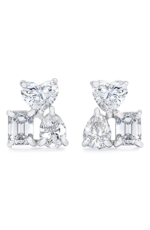 Fancy Cut Diamond Cluster Stud Earrings in 18K Wg
