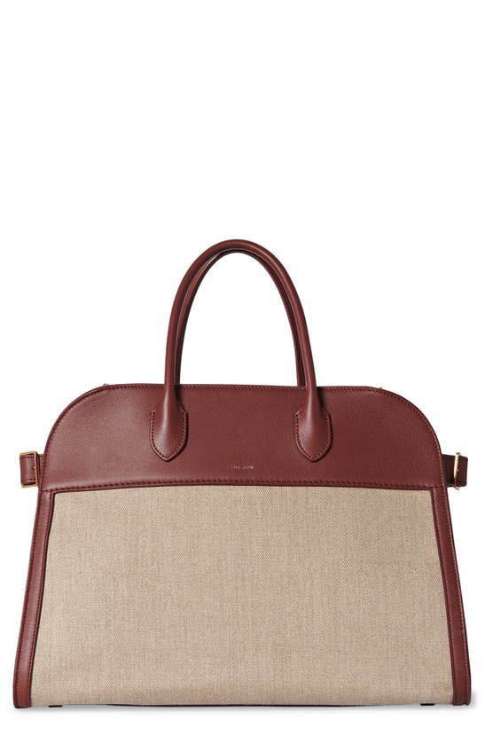 Margaux 15 Top-handle Bag In Canvas And Leather In Natural,burgund