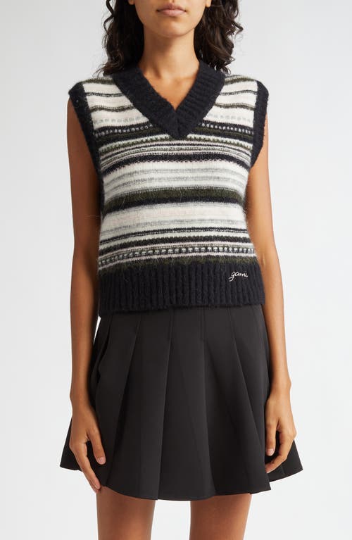 Shop Ganni Stripe Sweater Vest In Black