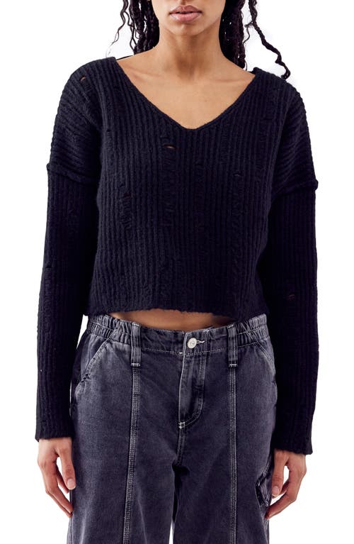 BDG Urban Outfitters Distressed V-Neck Crop Sweater in Black