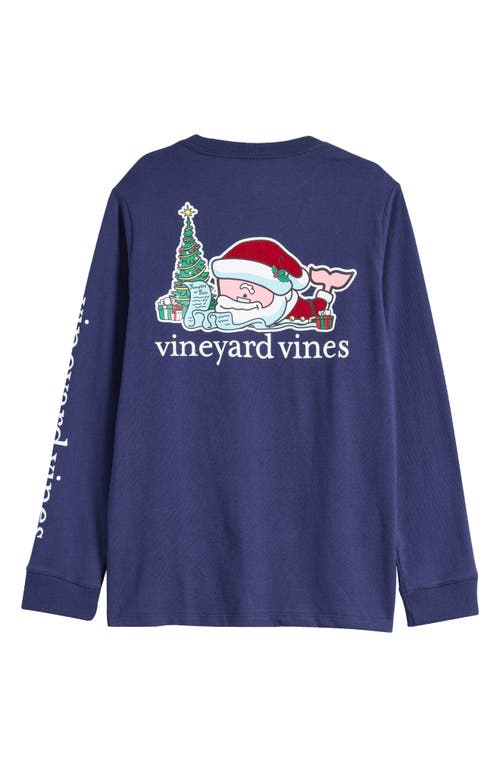 Shop Vineyard Vines Kids' Naughty Or Nice Santa Whale Long Sleeve Cotton Graphic T-shirt In Nautical Navy