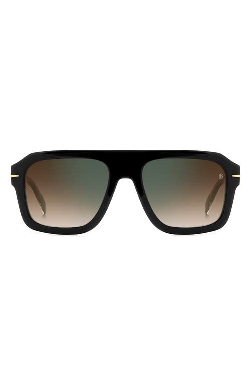 David Beckham Eyewear 54mm Gradient Rectangular Sunglasses In Black Gold/brown