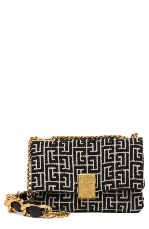 Shop Balmain Small 1945 Soft Monogram Jacquard Crossbody Bag In Ivory/black