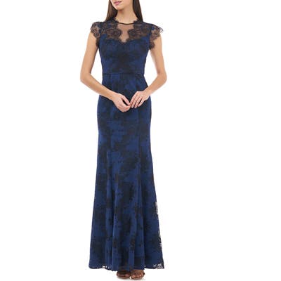 Js Collections Panel Lace Evening Gown, Blue