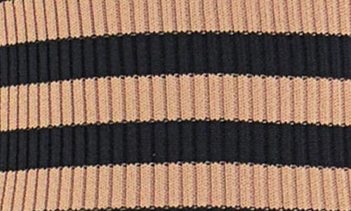 English Factory Puff Shoulder Stripe Rib Knit Top In Tan/black