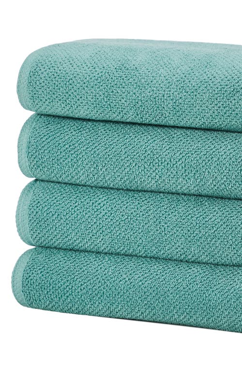 Woven & Weft Cotton 4-pack Textured Bath Towel Set In Mineral Blue