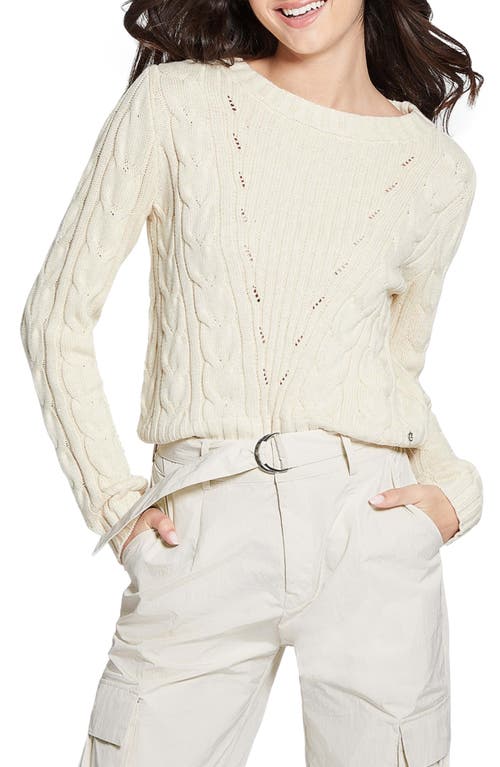 GUESS Elle Cable Knit Sweater in Beige at Nordstrom, Size Medium