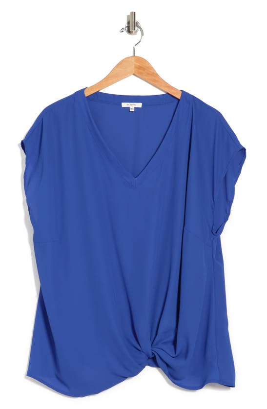 Pleione Twisted Hem Hi-lo Top In Cobalt