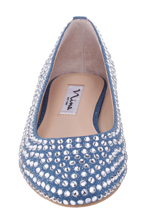 Nina Paula Embellished Flat In Blue Denim