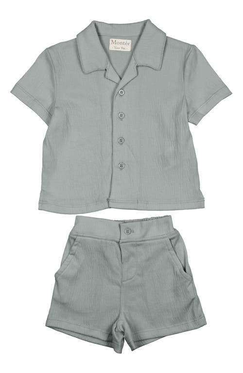 Maniere Manière Kids' Cotton Gauze Camp Shirt & Shorts Set In Gray