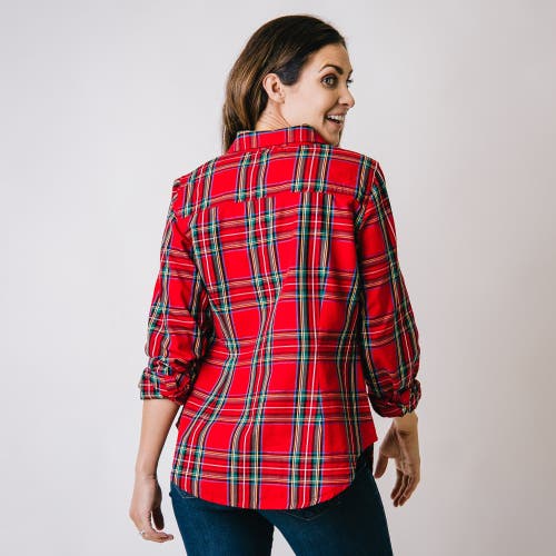 Shop Hope & Henry Womens' Poplin Classic Fit Shirt In Red Holiday Tartan