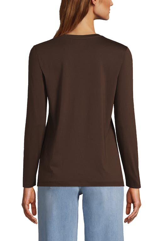 Shop Lands' End Relaxed Supima Cotton Long Sleeve V-neck T-shirt In Rich Coffee