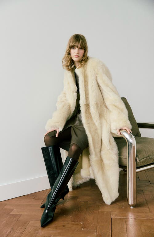 Totême Silky Shearling Long Coat In Eggnog