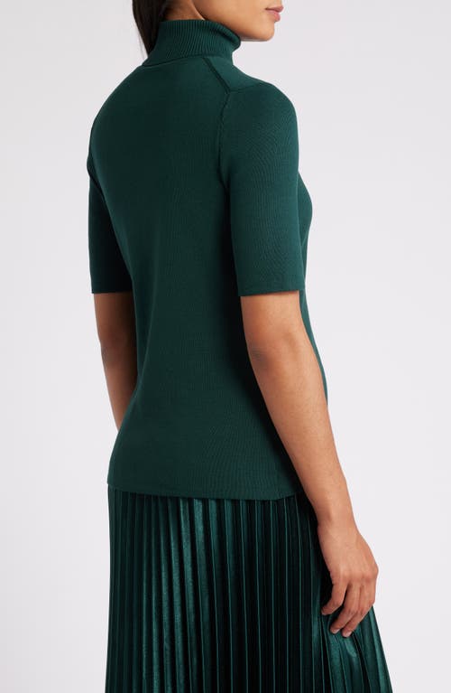 Shop Anne Klein Turtleneck Short Sleeve Rib Sweater In Pine Forest