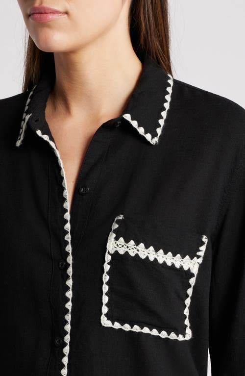 Shop Rails Charli Embroidered Edge Button-up Shirt In Black Blanket Stitch