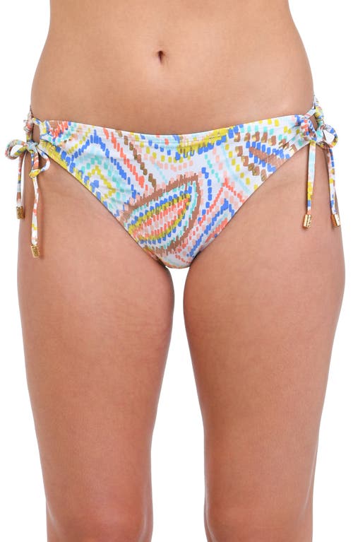 Sunbaked Jewels Adjustable Loop Hipster Bikini Bottoms in White Multi