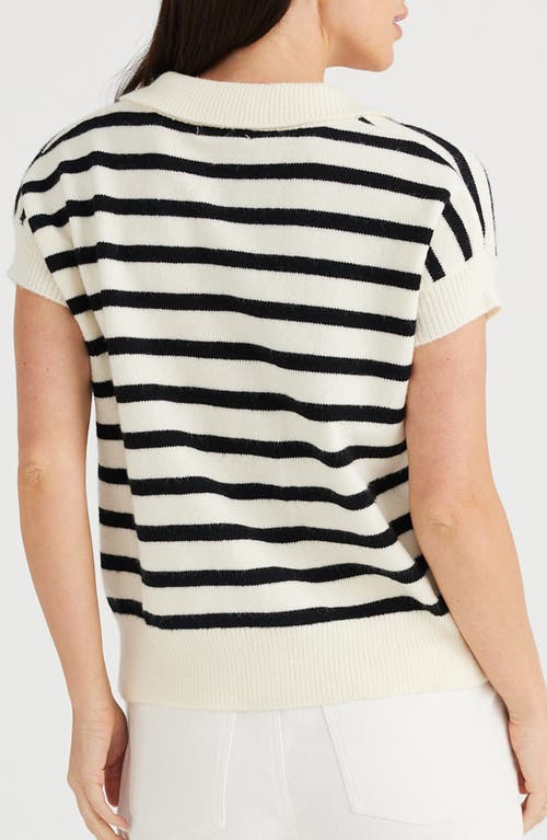 Shop Brave + True Brave+true Angelica Stripe Short Sleeve Polo Sweater In Black