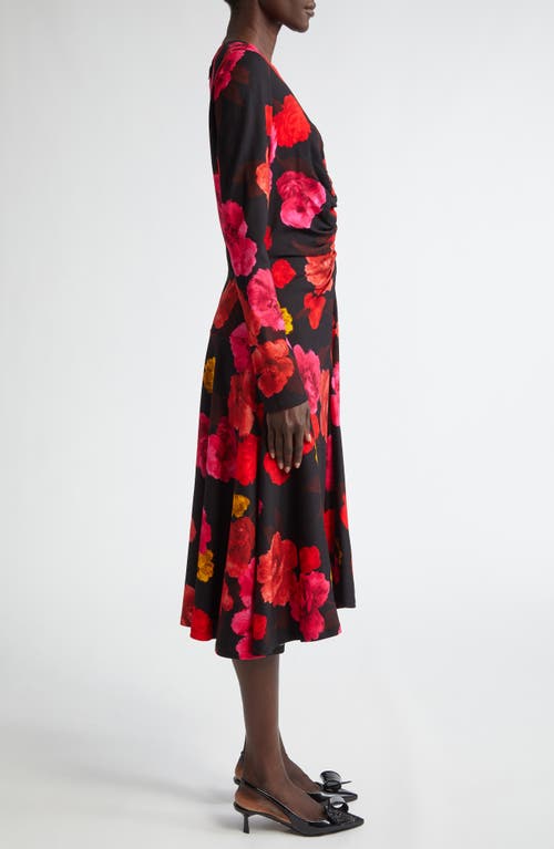 Shop Erdem Floral Long Sleeve Stretch Jersey Midi Dress In Black/red Multi