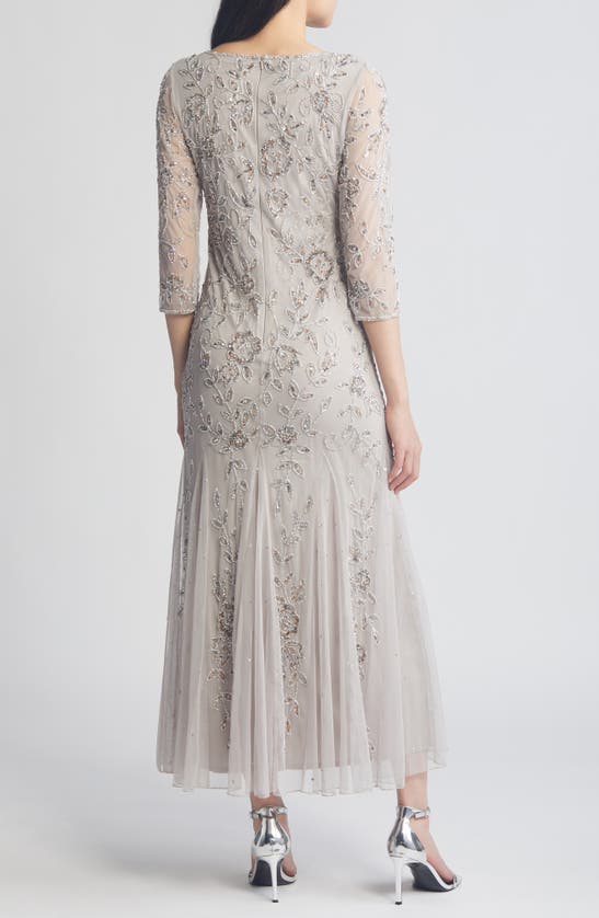 Pisarro Nights Floral Beaded Chiffon Gown In Silver 040