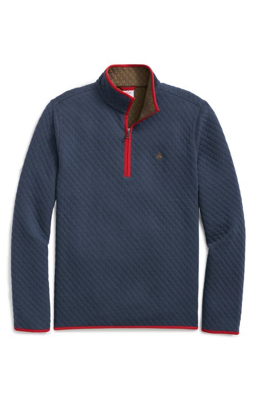 Shop Brooks Brothers Diamond Quilted Half Zip Pullover In Navy/olive