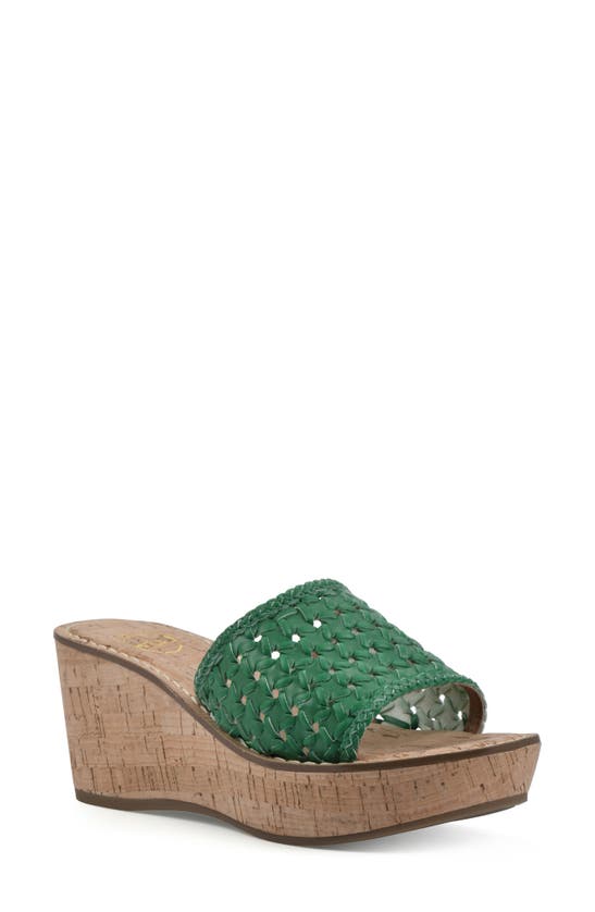 White Mountain Footwear Charges Cork Wedge Sandal In Classic Green/ Smooth