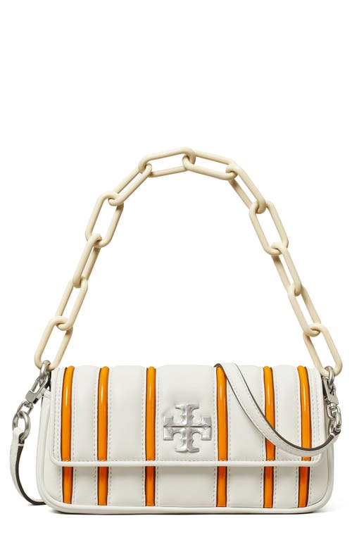 Shop Tory Burch Small Kira Stripe Bombe Convertible Shoulder Bag In Blanc/orange Citrine