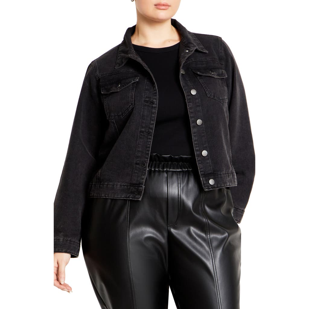 Shop City Chic Tia Denim Jacket In Black Wash