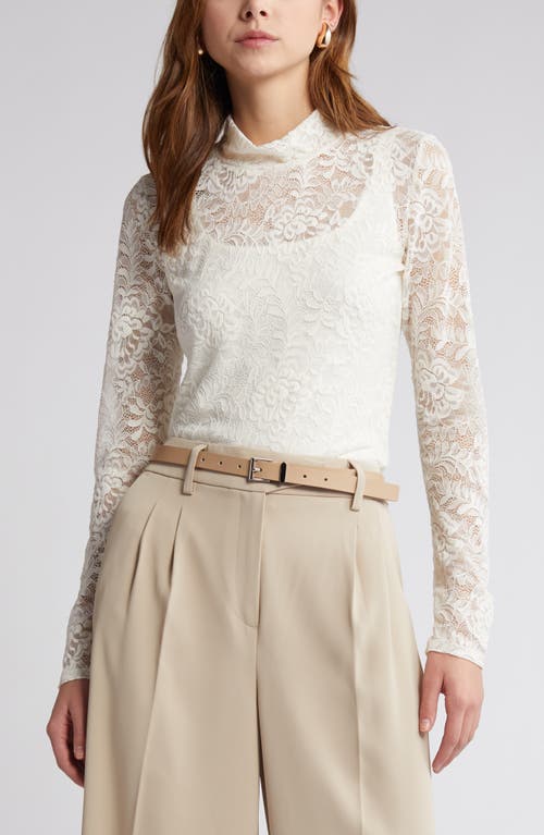 Mock Neck Long Sleeve Lace Top in Ivory