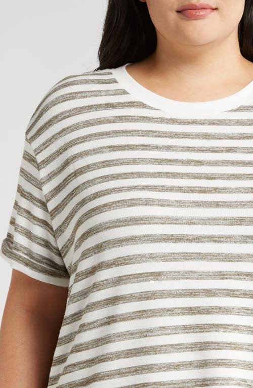 Shop Caslonr Caslon(r) Ease Stripe Crewneck T-shirt In Olive Burnt-white Charm Stripe