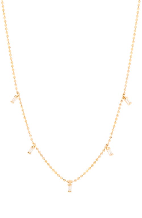 Baguette Diamond Charm Necklace in 14K Yellow Gold White Diamond