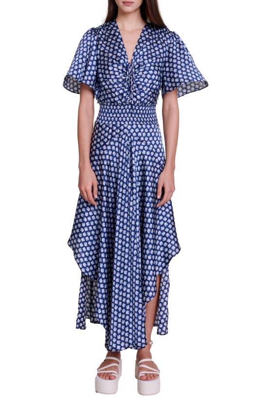 Shop Maje Rachelonina Print Maxi Dress In Clover Navy/ Ecru