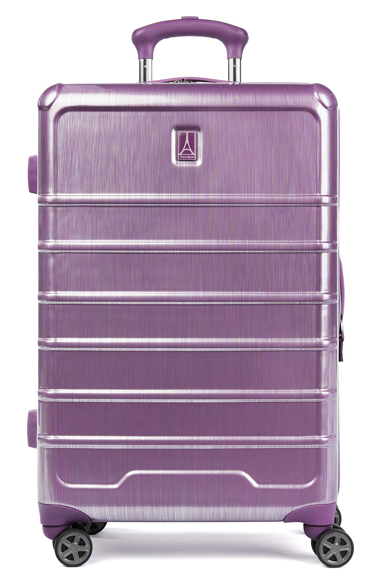 purple large suitcase