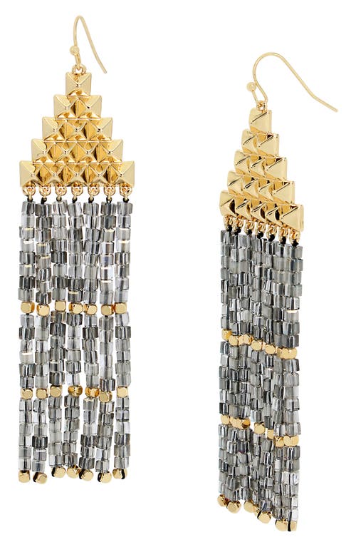 Pyramid Beaded Fringe Drop Earrings in Gold