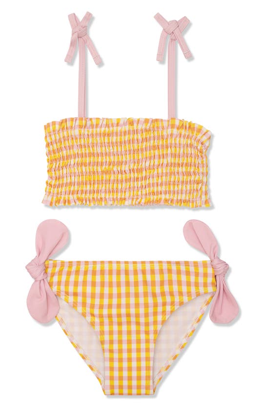 Shop Mon Coeur Kids' Gingham Two-piece Swimsuit In Natural/ Cyber Yellow