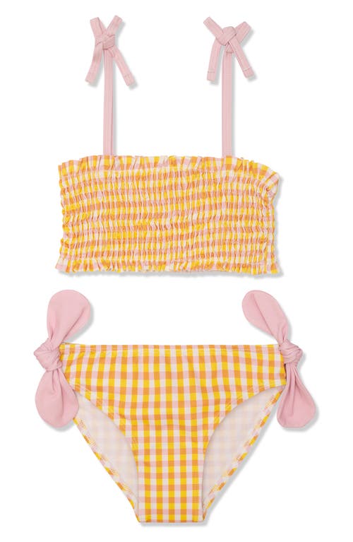 Mon Coeur Kids' Gingham Two-piece Swimsuit In Natural/cyber Yellow