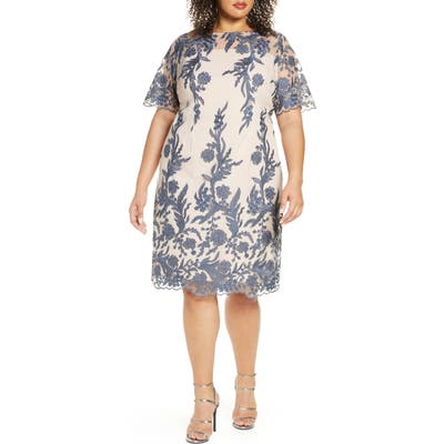 Plus Size Tahari Embroidered Shift Dress, White