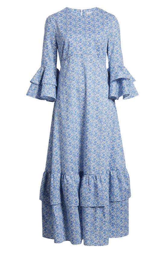 Shop Liberty London Gala Floral Tiered Cotton Maxi Dress In Light Blue