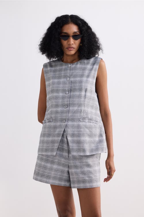Reistor Cotton Tweed Vest Jacket Set In Steel Breeze