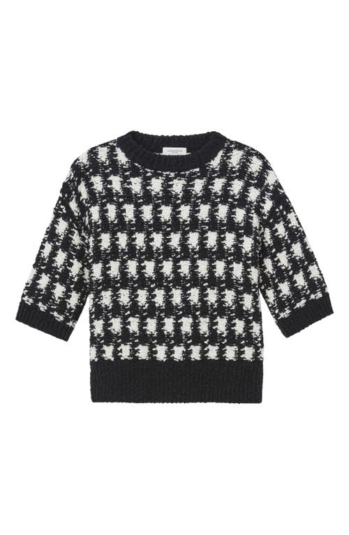 Lafayette 148 Elbow-sleeve Houndstooth Sweater In Black/cloud