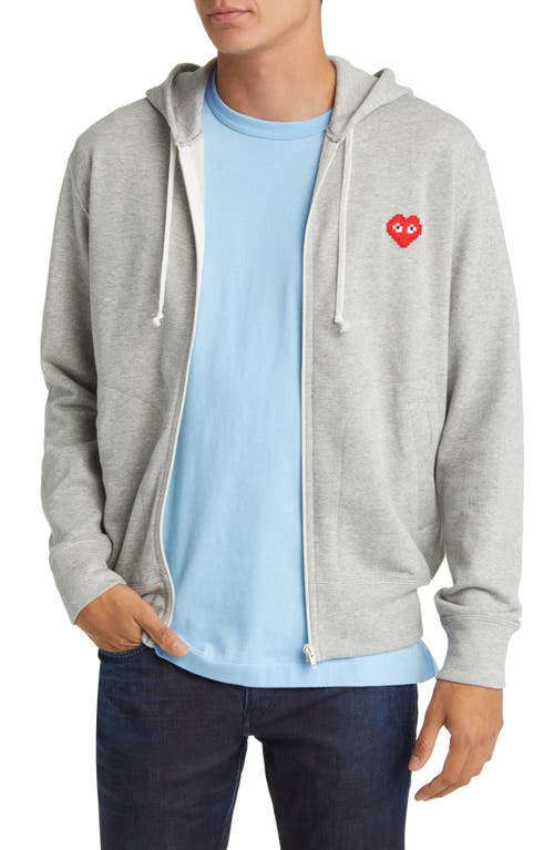 Comme des Garçons PLAY Pixel Appliqué Zip Hoodie Grey at Nordstrom,