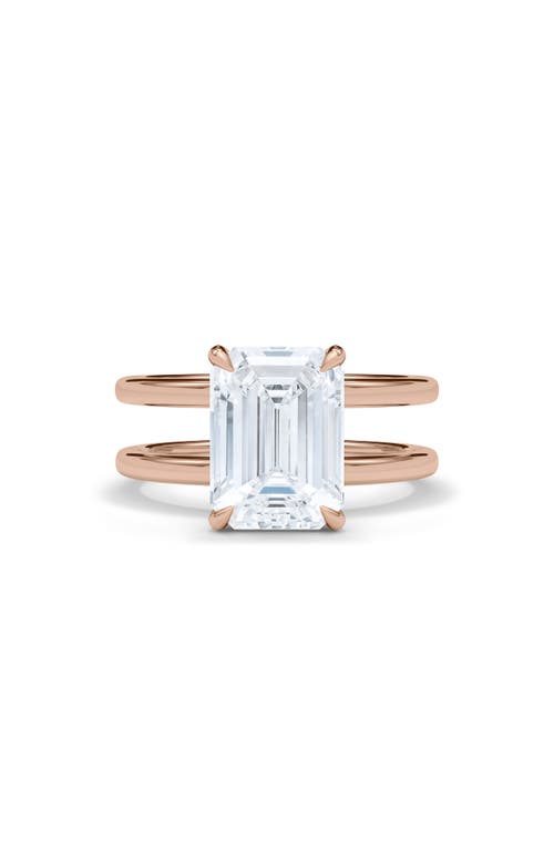 Shop Hautecarat Emerald Cut Double Band Lab Created Diamond Ring In 3.00ctw 18k Rose Gold