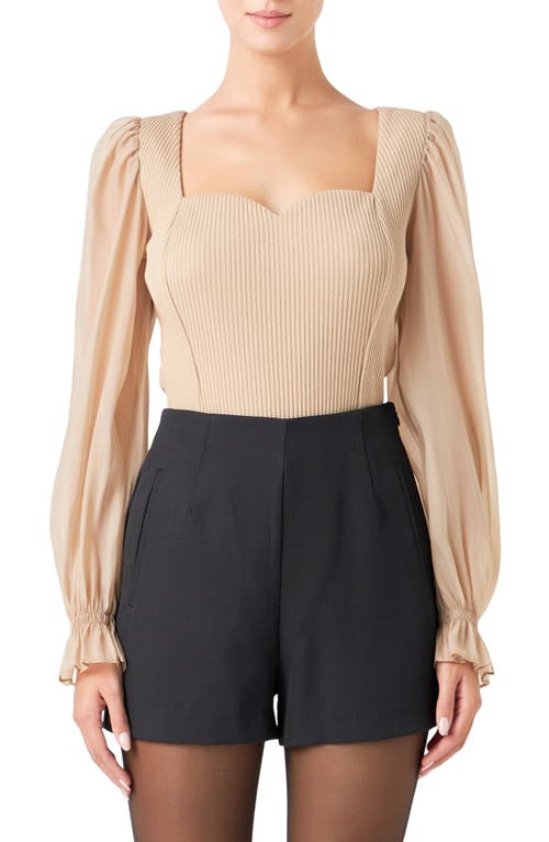 Endless Rose Organza Sleeve Knit Top Taupe at Nordstrom,