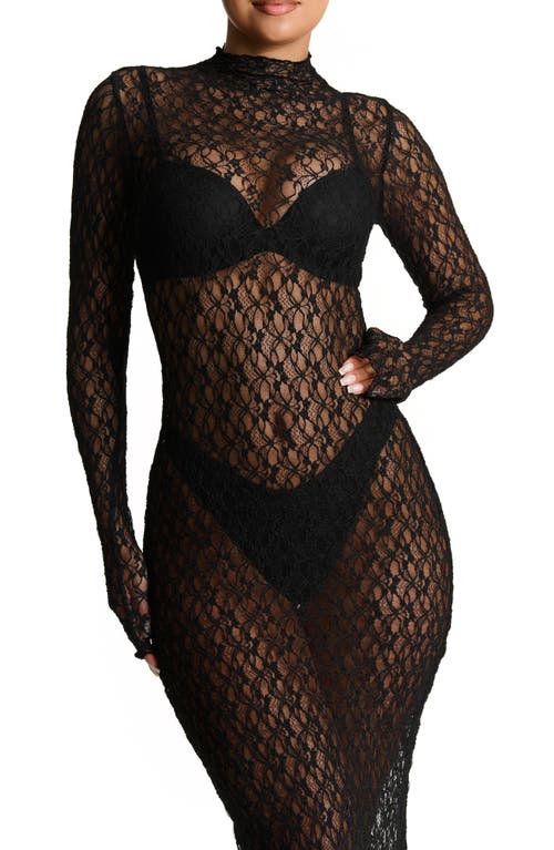 Shop Naked Wardrobe Mock Neck Long Sleeve Sheer Lace Maxi Dress In Black