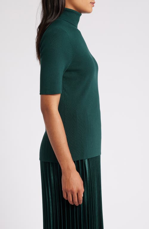 Shop Anne Klein Turtleneck Short Sleeve Rib Sweater In Pine Forest