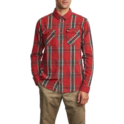 Rvca Reverberation Plaid Button-Up Flannel Shirt, Red