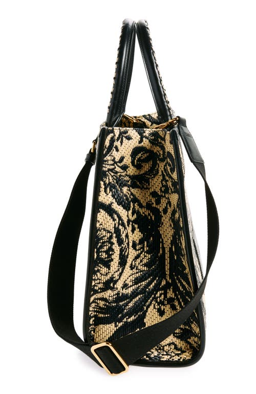 Shop Versace Large Barocco Floral Raffia Tote In Multicolor Black- Gold